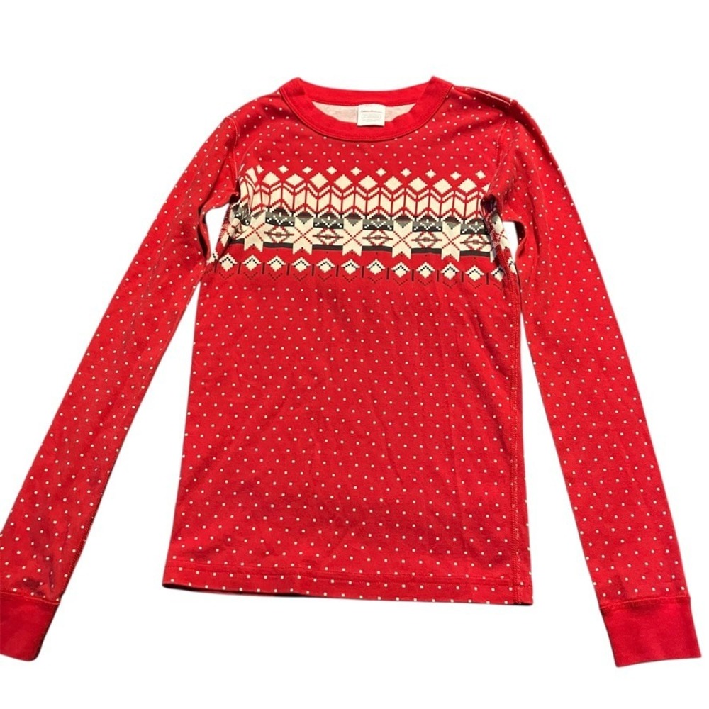 Hanna Andersson Red Organic Cotton Fair Isle Holiday Pajama‎ Top Size US 12